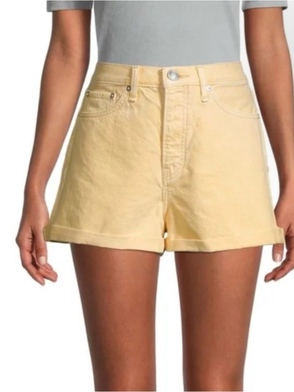 Rag & Bone Maya High-Rise Shorty Shorts Relaxed Fit Butter Yellow Size 28